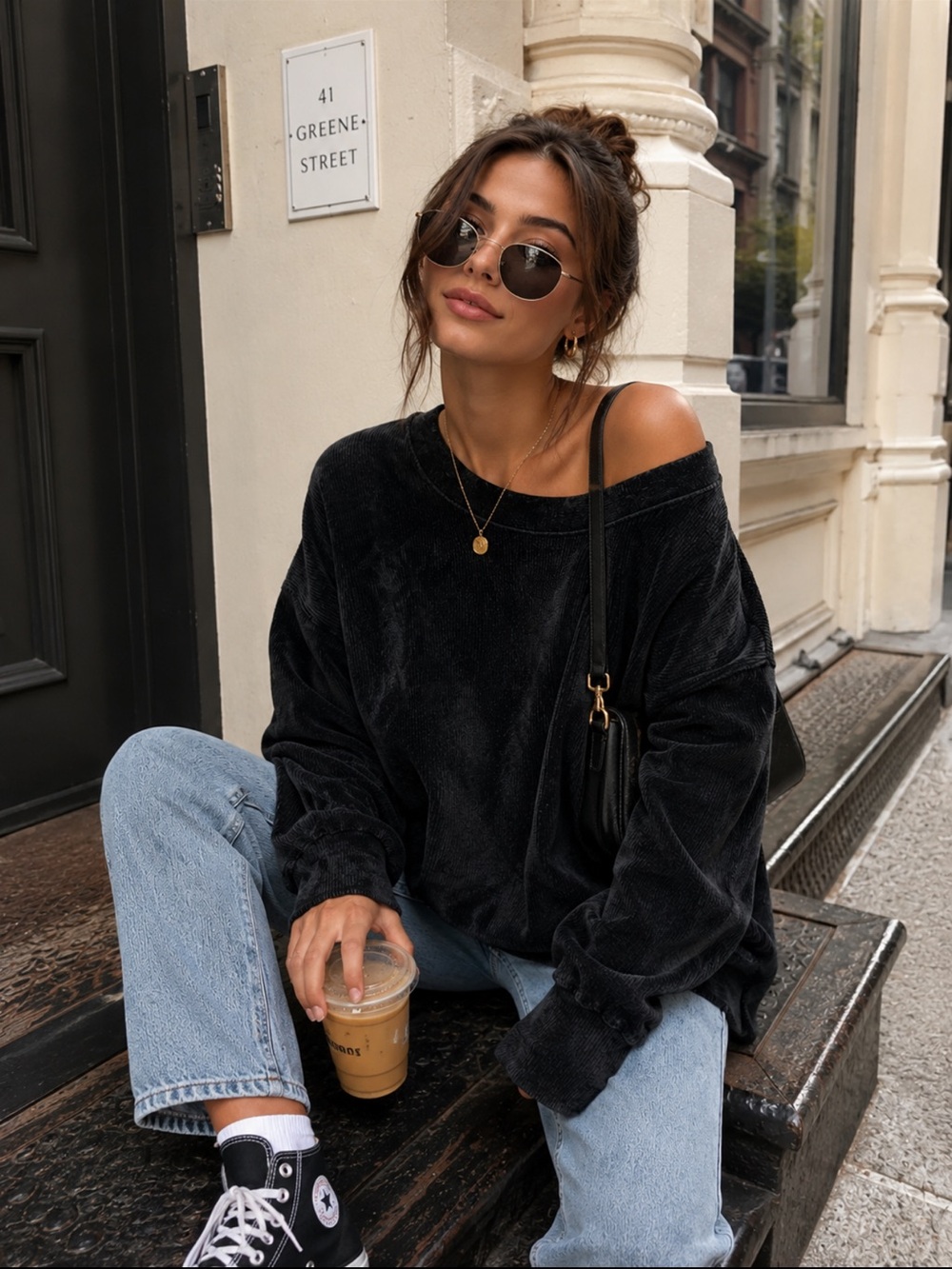 Brandy Melville Black Off the Shoulder Oversized Pullover Sweater OS Small